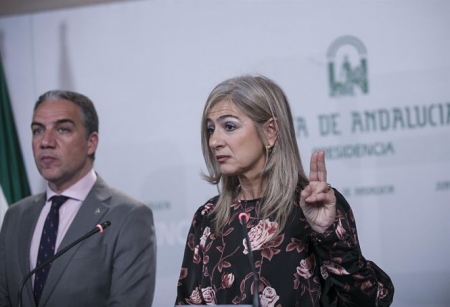 El consejero de Presidencia, Elías Bendodo (i) y la consejera de Cultura y Patrimonio Histórico, Patricia del Pozo (d), este martes (MARIA JOSÉ LÓPEZ / EUROPA PRESS)