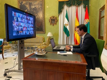 El alcalde de Granada, Luis Salvador, en una reunión telemática durante este periodo de estado de alarma (AYUNTAMIENTO DE GRANADA) 