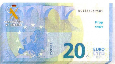 Uno de los billetes falsos incautados (GAURDIA CIVIL)