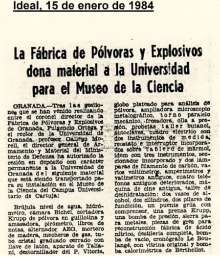 Recorte de prensa del año 1984 (MÁS GRANADA) 