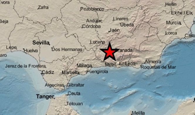 Mapa de Andalucía con la señalización del epicentro del terremoto registrado en Atarfe (EMERGENCIAS 112 ANDALUCÍA) Mapa de Andalucía con la señalización del epicentro del terremoto registrado en Atarfe (EMERGENCIAS 112 ANDALUCÍA)
