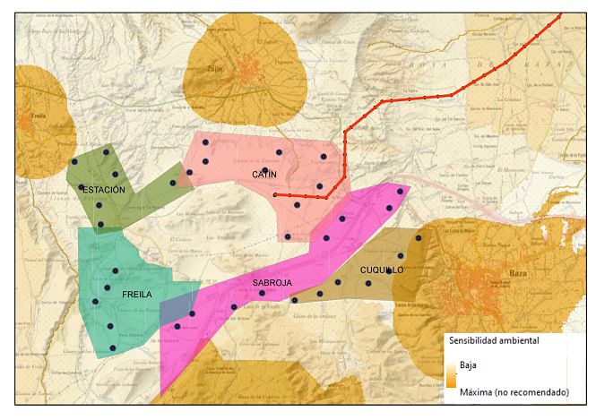 Los cinco parques eólicos proyectados en las inmediaciones de Baza, Zújar y Freila y su línea de evacuación (ALJISUR) Los cinco parques eólicos proyectados en las inmediaciones de Baza, Zújar y Freila y su línea de evacuación (ALJISUR)