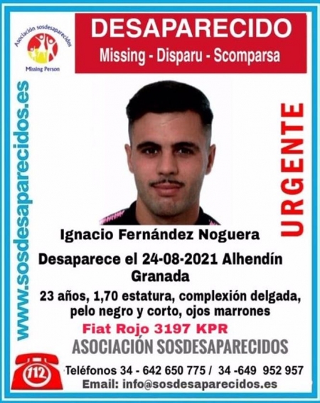 Cartel en el que alertan de la desaparición de un vecino de Alhendín (SOS DESAPARECIDOS)