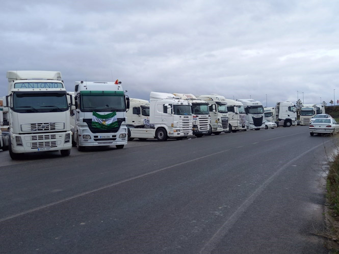Camiones a la entrada de Granada, en imagen de archivo (PLATAFORMA EN DEFENSA DEL SECTOR DEL TRANSPORTE) Camiones a la entrada de Granada, en imagen de archivo (PLATAFORMA EN DEFENSA DEL SECTOR DEL TRANSPORTE)