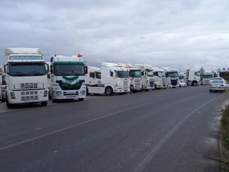 Camiones a la entrada de Granada, en imagen de archivo (PLATAFORMA EN DEFENSA DEL SECTOR DEL TRANSPORTE) 