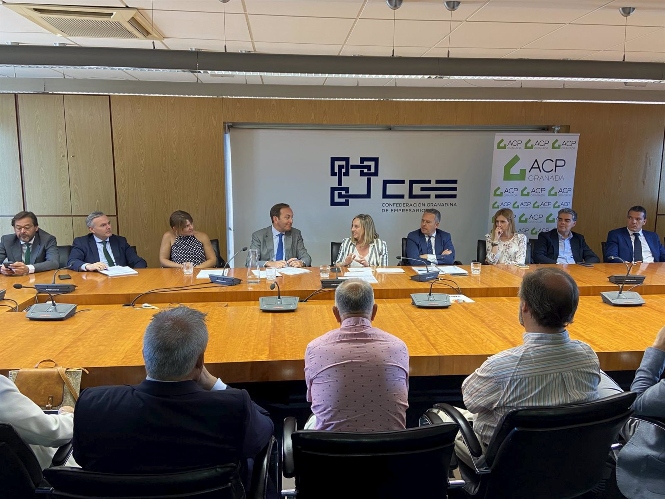 La cabeza de lista del PP al Parlamento andaluz por la provincia de Granada, Marifrán Carazo, en una reunión con la Asociación de Constructores y Promotores de Granada. (PP)
