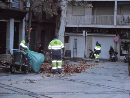Operarios de Inagra retirando hojas de las plazas de Granada, en imagen de archivo (EUROPA PRESS/INAGRA)
