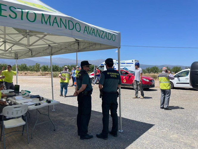Simulacro de emergencias en el polígono de plantas solares de la empresa Andasol, localizadas entre los términos municipales de Aldeire y La Calahorra (JUNTA)