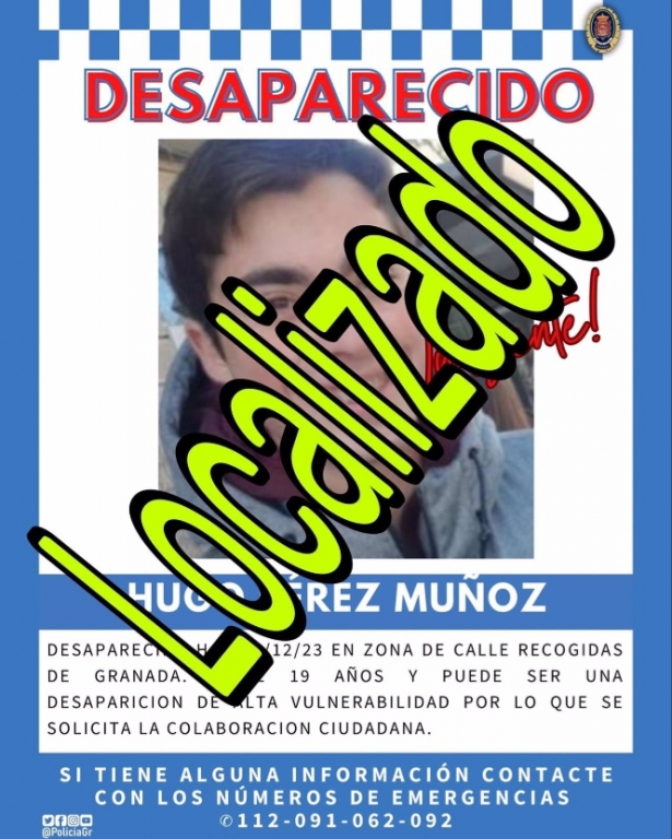 Localizan al joven de 19 años desaparecido este lunes en Granada (POLICÍA LOCAL DE GRANADA) 