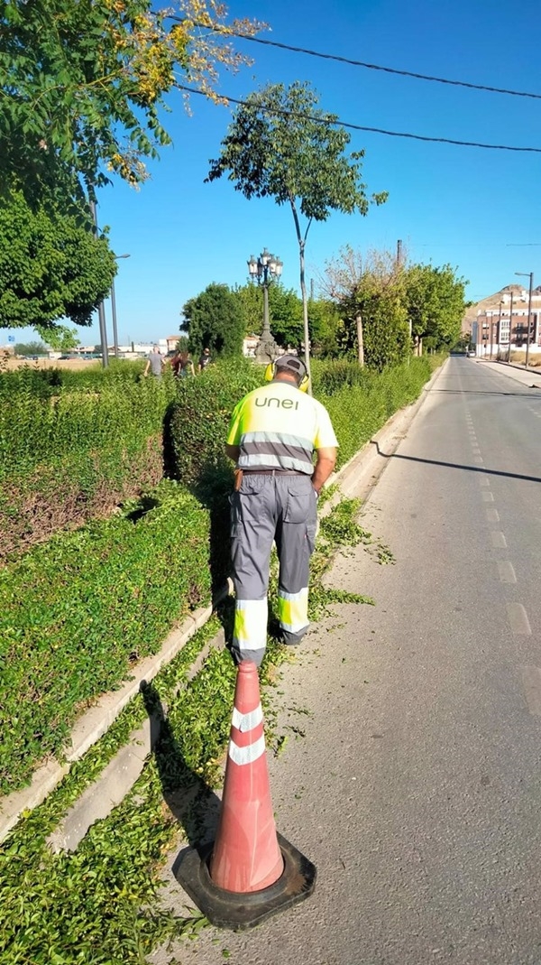Un operario realiza labores de mantenimiento de una zona verde (UNEI)