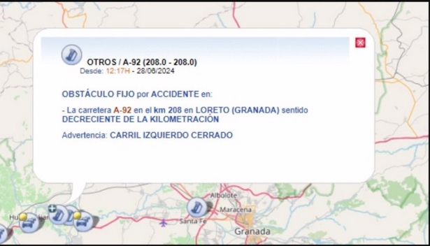 El vuelco de dos camiones en la A-92 en sendos accidentes provocan varios kilómetros de retenciones (DGT)