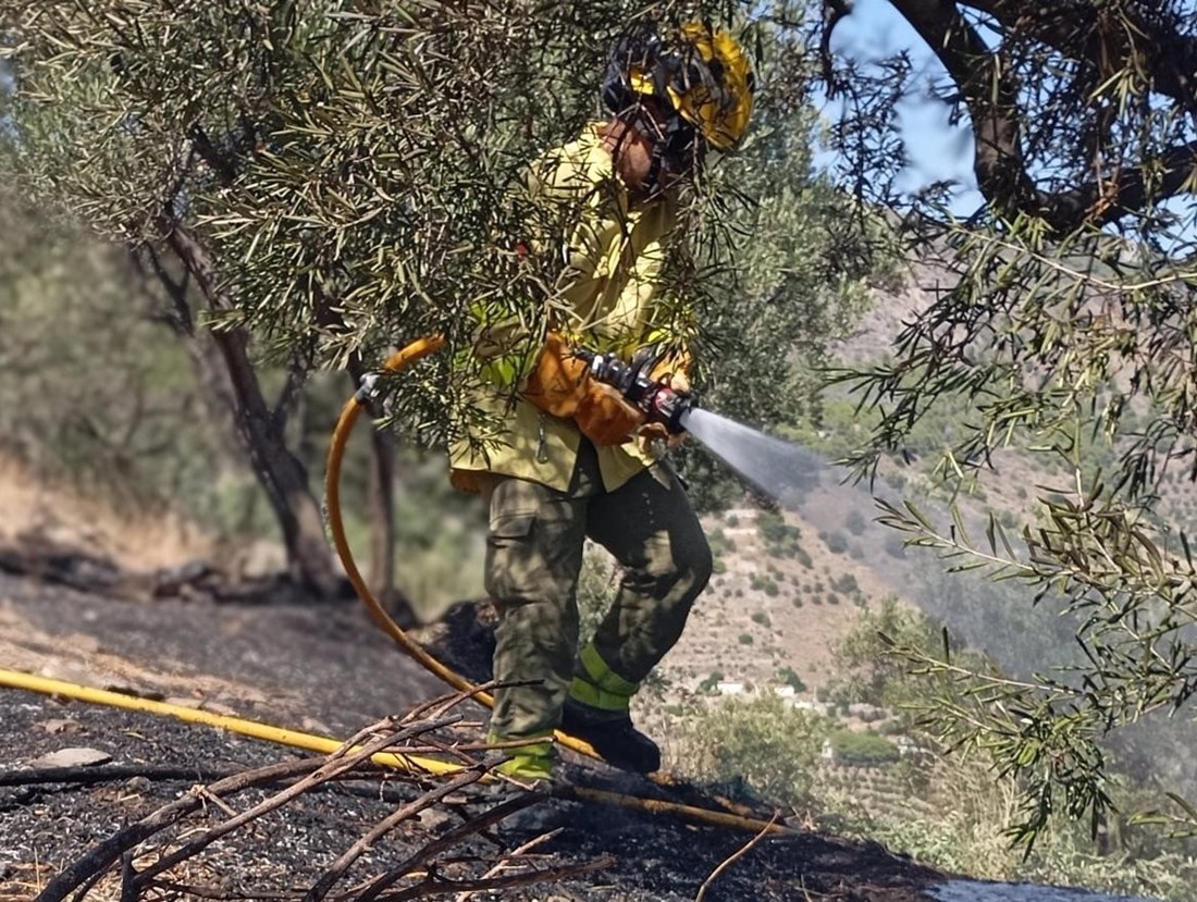 Un efectivo del Plan Infoca trabaja sobre el terreno para sofocar el incendio, en imagen de archivo (PLAN INFOCA) Un efectivo del Plan Infoca trabaja sobre el terreno para sofocar el incendio, en imagen de archivo (PLAN INFOCA)