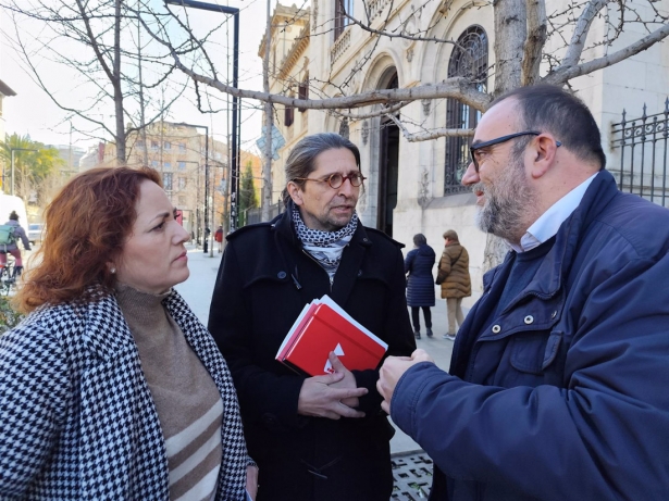 El diputado de IU en el Congreso, Francisco Sierra; la coordinadora y diputada provincial de IU Granada, Mari Carmen Pérez, y el coordinador local de IU Granada, Paco Puentedura (IU)