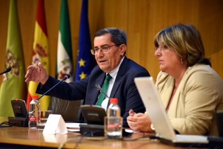 José Entrena y Ana Muñoz durante la reunión con los municipios (J. GROSSO /DIPGRA) 
