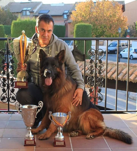 Mery de Sagasta posa con su dueño y los trofeos (AYTO. CÚLLAR VEGA)