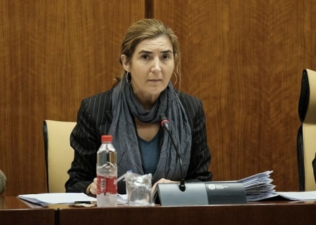 La consejera de Empleo, Formación y Trabajo Autónomo, Rocío Blanco, en comisión parlamentaria. (PARLAMENTO DE ANDALUCÍA)