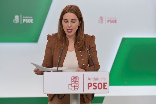 La portavoz de Educación del PSOE-A en el Parlamento andaluz, Beatriz Rubiño, en rueda de prensa (PSOE-A)