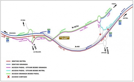 Imagen de los cambios en la A-44 a causa de las obras (GOBIERNO DE ESPAÑA)