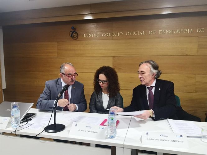 Imagen de la firma entre el presidente del Colegio de Enfermería de Granada, Jacinto Escobar, el delegado de Salud de la Junta, Indalecio Sánchez-Montesinos, y la presidenta de Fegradi, Marta Castillo (COLEGIO DE ENFERMERÍA) 