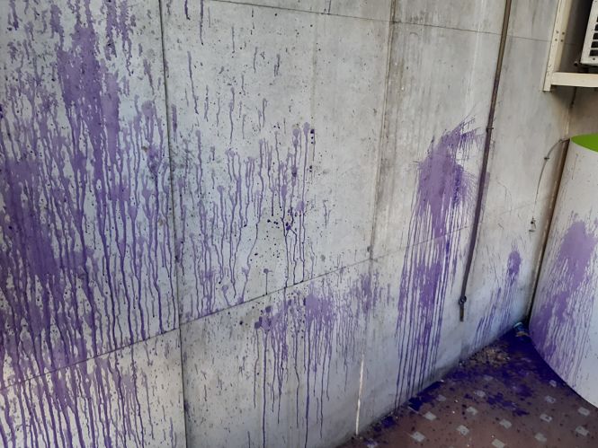 Manchas de pintura en la sede de Vox (VOX) 