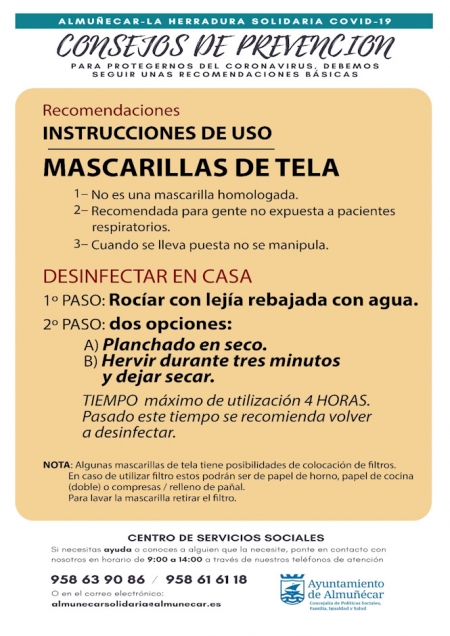 Intrucciones para desinfectar mascarillas de telas (AYTO. ALMUÑECAR) 