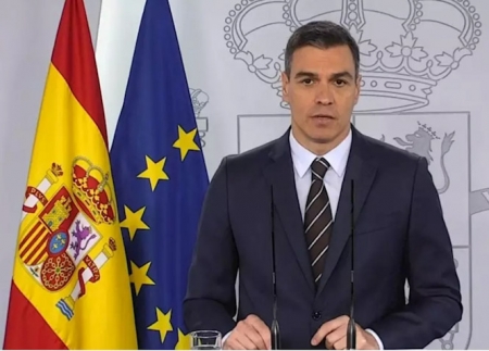 El presidente del Gobierno, Pedro Sánchez, durante su intervención en rueda de prensa (MONCLOA)