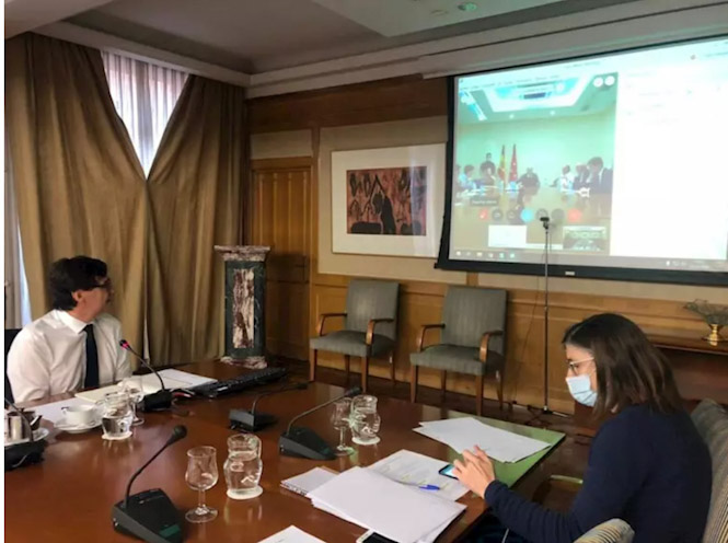 El ministro de Sanidad, Salvador Illa, mantiene una videoconferencia (MINISTERIO DE SANIDAD)