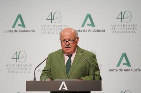 El consejero de Salud y Familias de la Junta de Andalucía, Jesús Aguirre, en rueda de prensa (JUNTA DE ANDALUCÍA) 