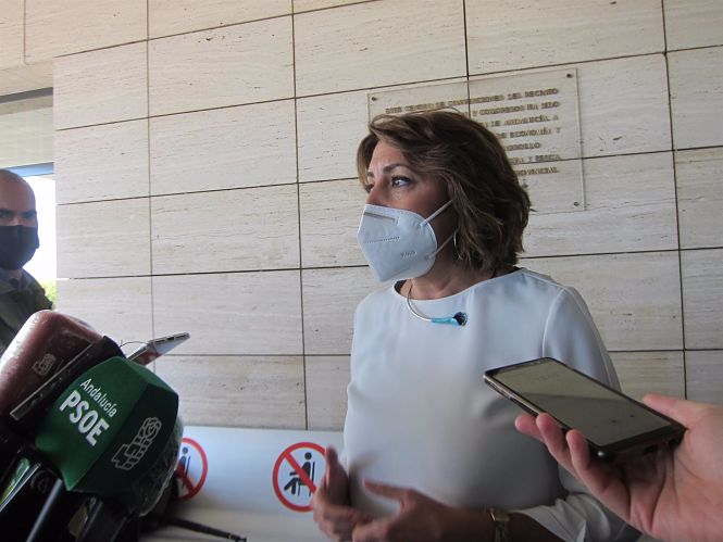 La secretaria general del PSOE-A, Susana Díaz, atendiendo a los medios de comunicación (EUROPA PRESS) 