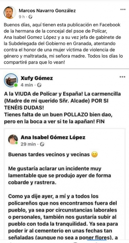 Captura de pantalla donde vienen las presuntas injurias y vejaciones (PP)