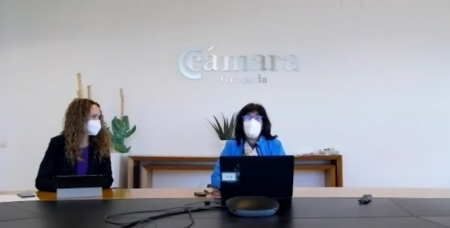 Maruzzella Romero y Azahara Molinero presentando el proyecto a las empresas del Club Cámara (CÁMARA GRANADA) 