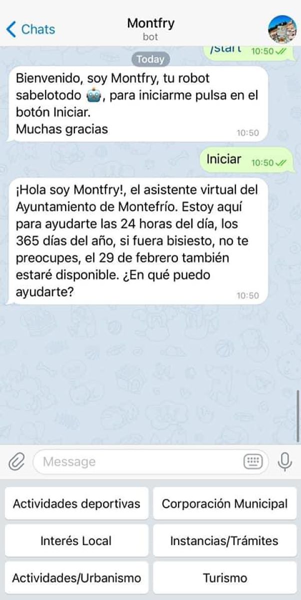 Captura de pantalla de Montfry, el asistente virtual del Ayuntamiento de Montefrío (AYTO. MONTEFRIO)