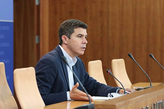 El portavoz de Cs en el Parlamento de Andalucía, Sergio Romero, este miércoles en rueda de prensa (CIUDADANOS)