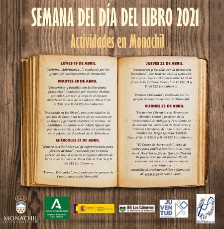 Cartel del teatro y programación de la Semana del Libro (AYTO. MONACHIL)