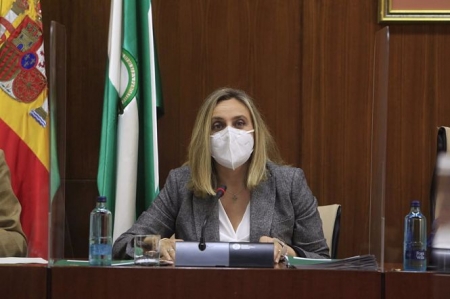 Imagen de archivo de la consejera de Fomento, Infraestructuras y Ordenación del Territorio, Marifrán Carazo, en Comisión Parlamentaria. (JUNTA DE ANDALUCÍA)