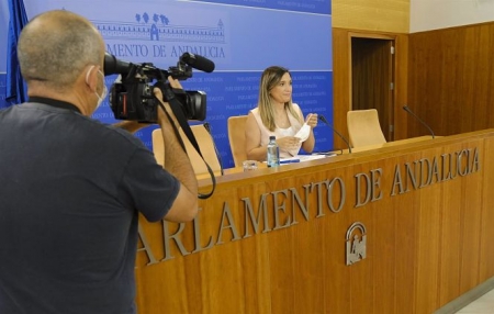 La portavoz adjunta del Grupo Socialista en el Parlamento andaluz, María Márquez, en rueda de prensa en una foto de archivo (RAUL DIAZ/PSOE-A) 
