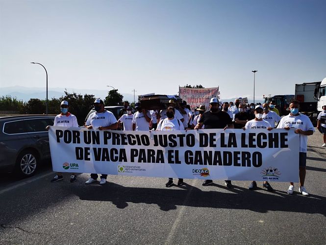 Cabecera de una protesta por unos precios justos para los productores de leche (COAG) 