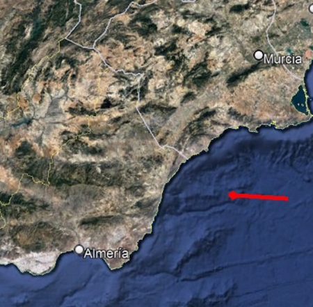 Reproducción de la trayectoria de una Gemínida sobre el Mediterráneo (CENTRO ASTRONÓMICO CALAR ALTO) Reproducción de la trayectoria de una Gemínida sobre el Mediterráneo (CENTRO ASTRONÓMICO CALAR ALTO)