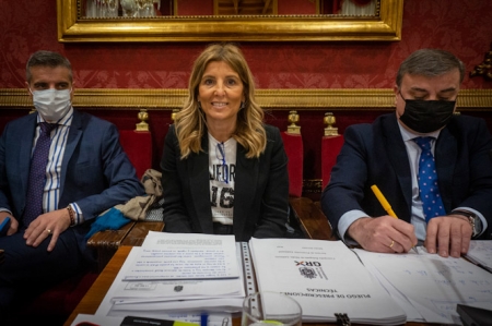César Díaz, Eva Martín y Francisco Fuentes durante el pleno (PP)