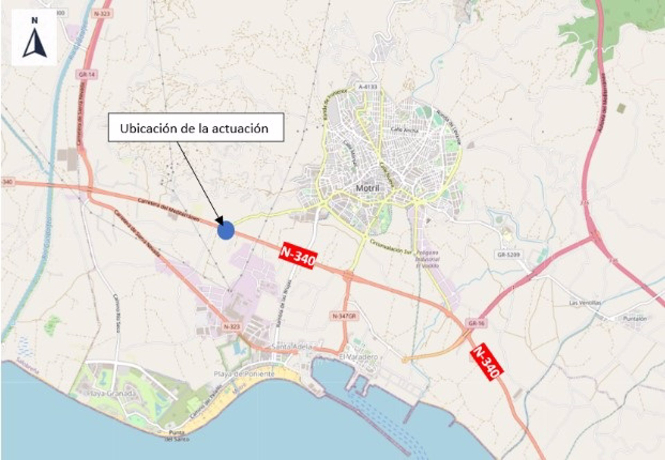 Ubicación de la construcción de una glorieta en la N-340 en el acceso oeste a Motril (MITMA) 