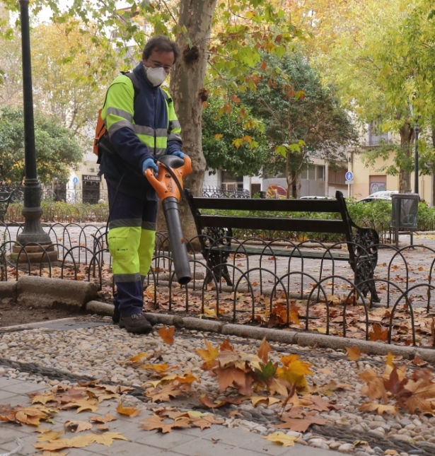 Un operario retirando hojas (AYTO. GRANADA)