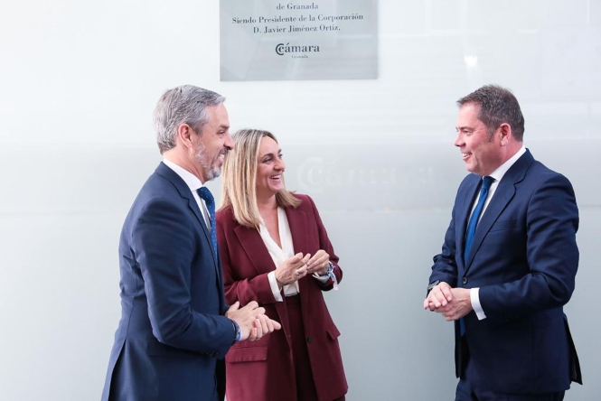 Marifrán Carazo, Juan Bravo y Gerardo Cuerva en el Encuentro con la  Cámara de Comercio y CGE (PP)