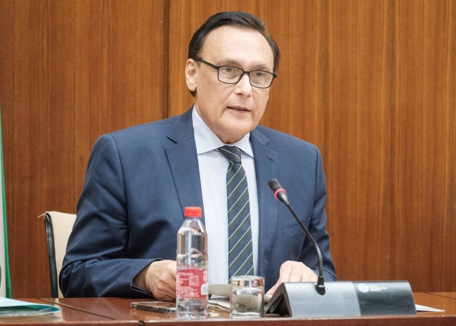 El consejero de Universidad, Investigación e Innovación, José Carlos Goméz Villamandos, en comisión parlamentaria (ALFREDO DE ANCA)