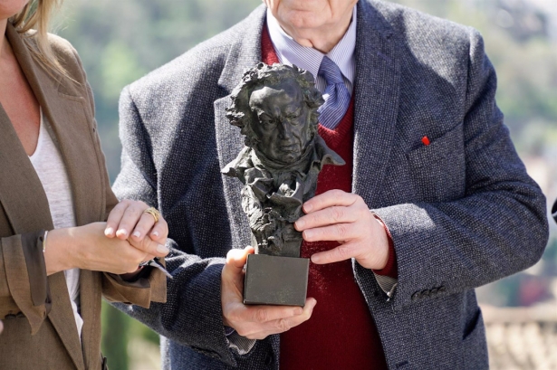 Detalle del premio durante la presentación de la 39ª edición de los Premios Goya en el Mirador de San Nicolás (ARSENIO ZURITA)