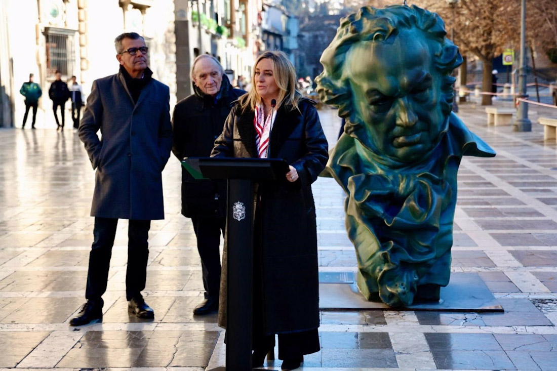 La alcaldesa de Granada, Marifrán Carazo, comparece ante los medios en Plaza Nueva (AYTO. GRANADA)