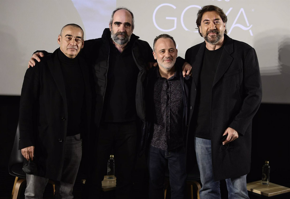 Los actores Eduard Fernández, Luis Tosar, Javier Gutiérrez y Javier Bardem, nominados al Goya 2022 al mejor actor protagonista, intervienen en un coloquio, en La Academia de Cine (EDUARDO PARRA/EUROPA PRESS)