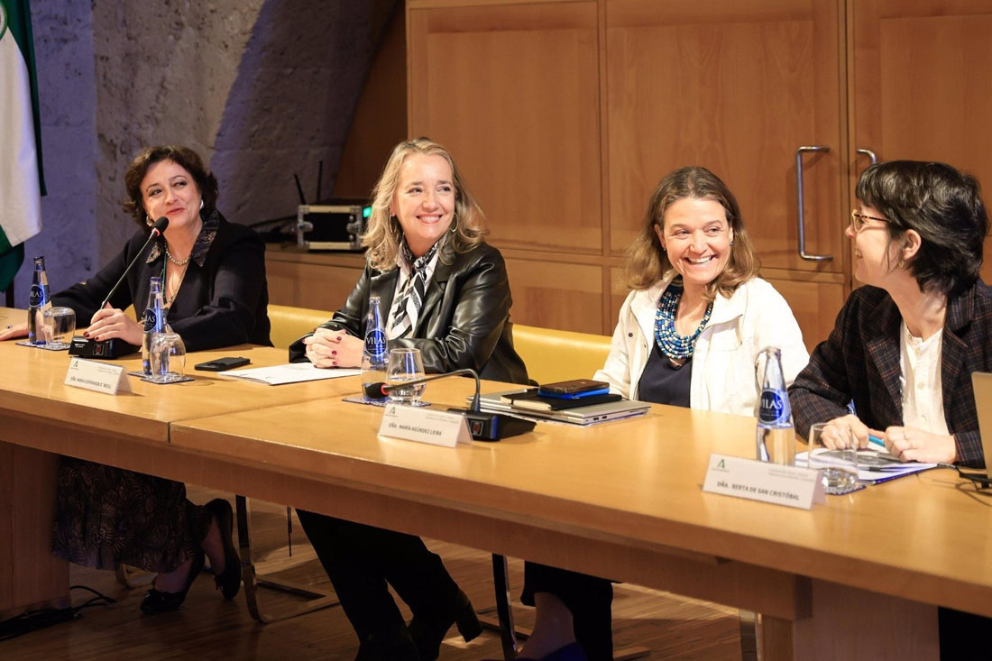 La viceconsejera de Cultura, Macarena O`Neill, segunda por la izquierda en la imagen, en el Palacio de Carlos V (JUNTA)