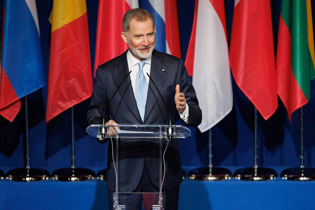 El Rey Felipe VI durante el Foro sobre el Futuro del Mediterráneo en el Palacio de Congresos de Granada, el pasado 3 de abril (ÁLEX CÁMARA - EUROPA PRESS)