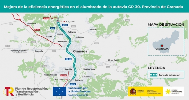 Mapa de la actuación para mejorar la eficiencia del alumbrado en la autovía (SUBDELEGACION DEL GOBIERNO EN GRANADA)
