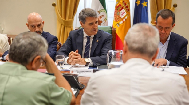 El delegado del Gobierno en Andalucía, Pedro Fernández, en una reunión de la Mesa de Coordinación Operativa (MECO) del IV Plan Especial de Seguridad del Campo de Gibraltar en Málaga (DELEGACIÓN DEL GOBIERNO EN ANDALUCÍA)